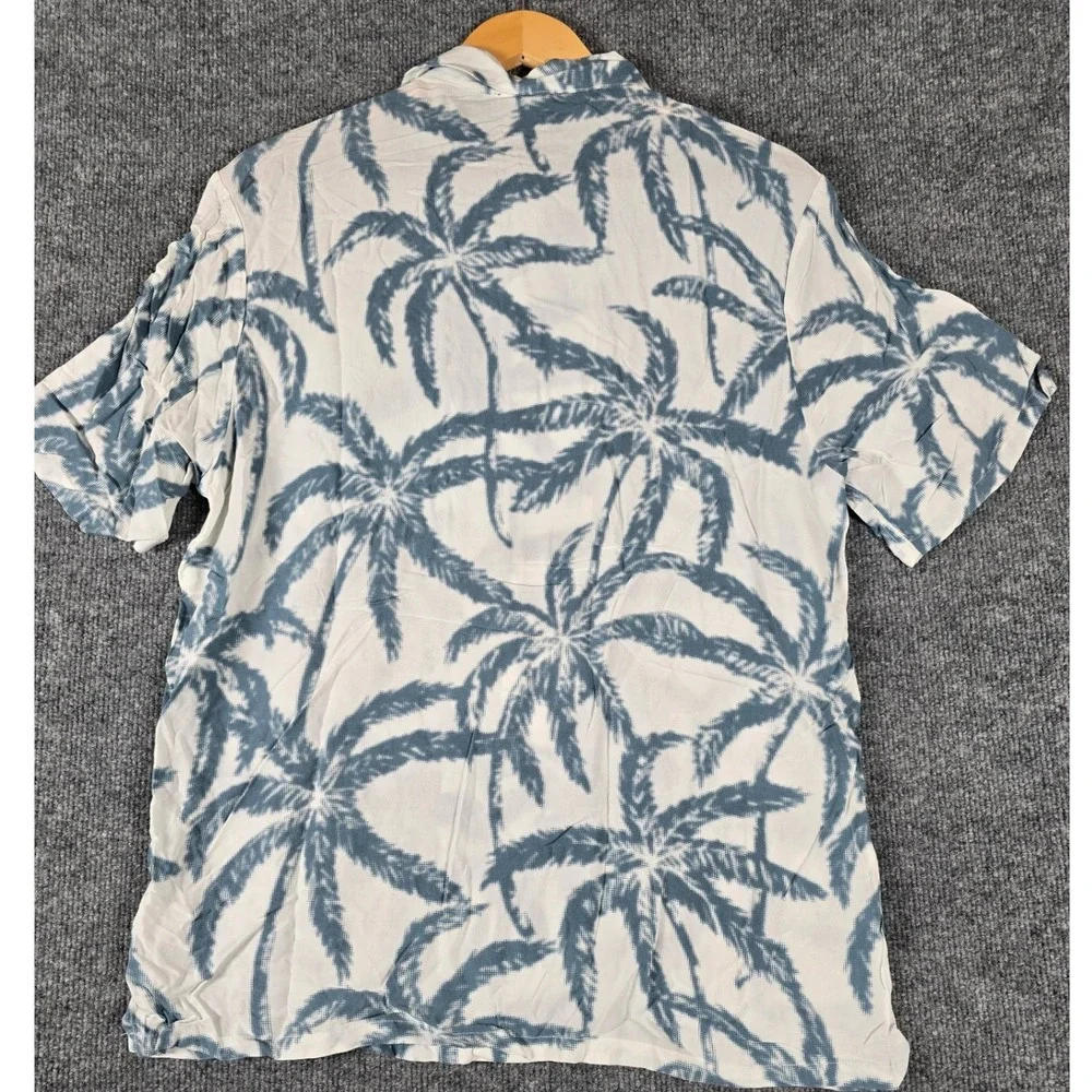 True Religion Men Palm Tree Camp Collar‎ Short Sleeve Button Up Shirt Size Small
